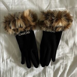 Bebe Black Gloves with Plush Fur Cuff